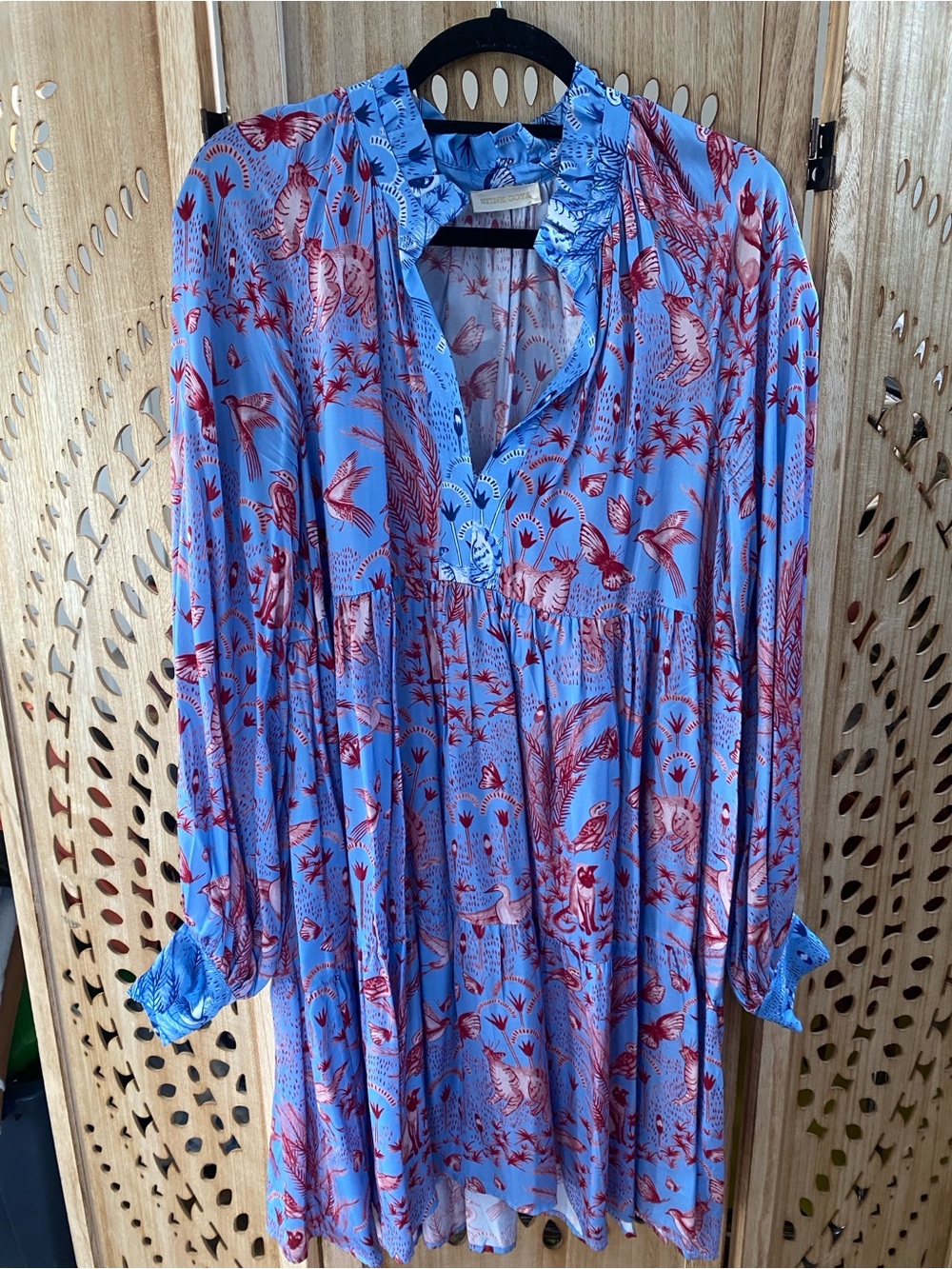STINE GOYA Sky Blue Dress with Red Print